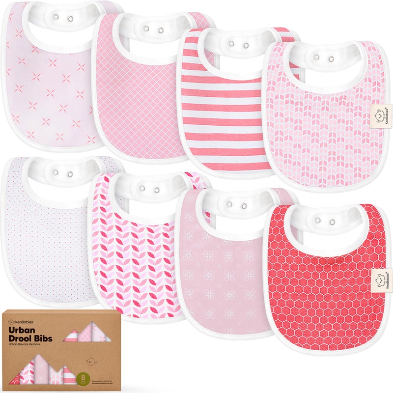 KeaBabies 8-Pack Organic Baby Bibs for Boys, Girls - Soft Cotton Drooling and Teething Baby Bibs, Baby Girl Bibs, Baby Boy Bibs, Baby Drool Bibs for Baby Girl, Boy, Newborn Infant Bibs(Blush) - Image 1
