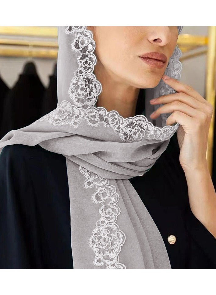 Generic Ladies' Chiffon Lace Lace Dubai Headscarf Long Scarf Exotic Ethnic Headwear  - Image 3