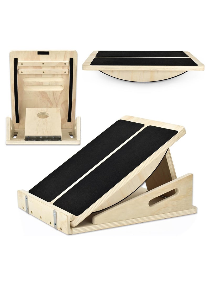 2 × 1 لوح التوازن الخشبي ولوح مائل  قابل للتعديل لتدريب التوازن وتمديد عضلات الساق - Image 1