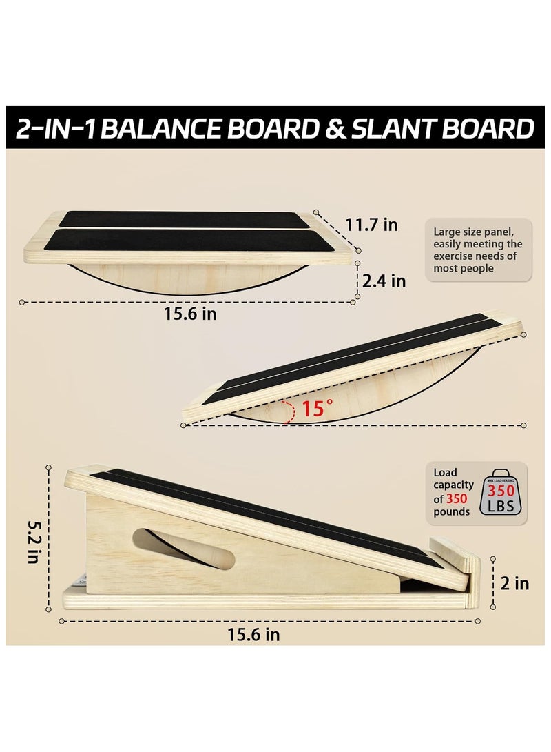 2 × 1 لوح التوازن الخشبي ولوح مائل  قابل للتعديل لتدريب التوازن وتمديد عضلات الساق - Image 2