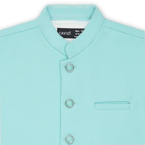 CAVIO Boys SeaGreen Solid Nehru Jacket - Image 2