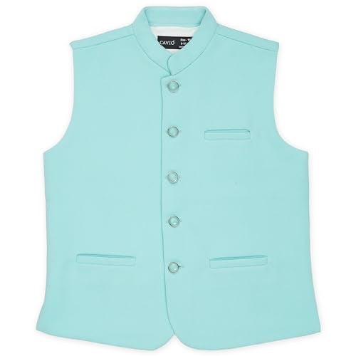 CAVIO Boys SeaGreen Solid Nehru Jacket - Image 1