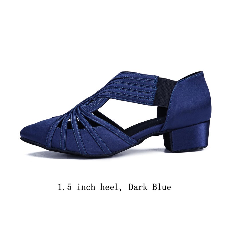 YYTing Women Swing Latin Salsa Ballroom Dance Shoes (Closed Toe, Suede Sole) YT12(9.5,Dark Blue) - Image 4
