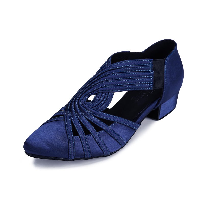 YYTing Women Swing Latin Salsa Ballroom Dance Shoes (Closed Toe, Suede Sole) YT12(9.5,Dark Blue) - Image 1