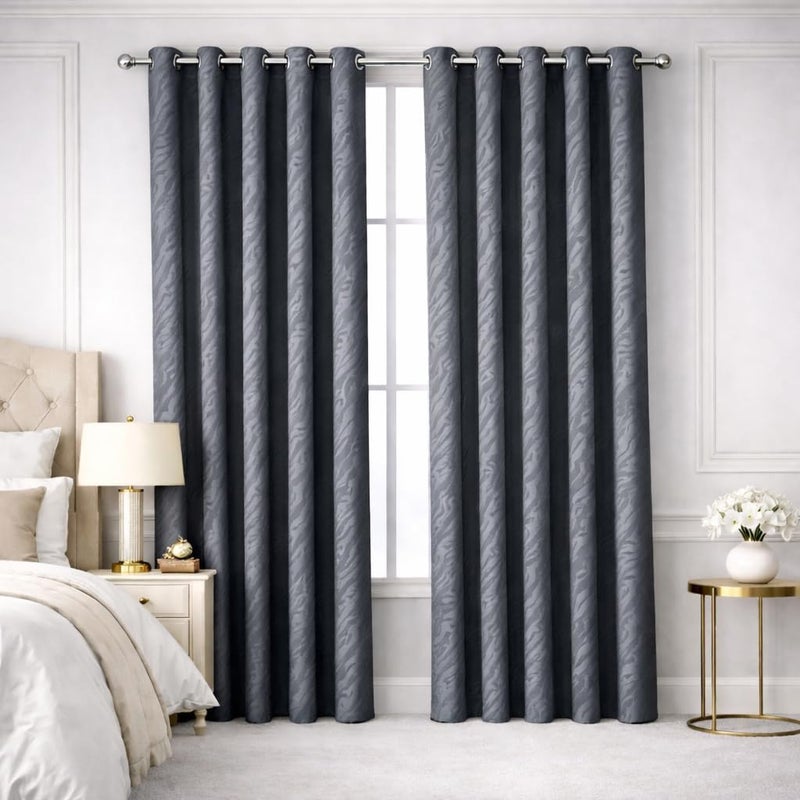 Bliss Casa Embossed Blackout Curtain Panels 140×240 cm – Thermal Insulated, Noise Reducing, Light & UV Blocking Grommet Drapes for Bedroom & Living Room, 2-Panels, (Light Grey) - Image 1
