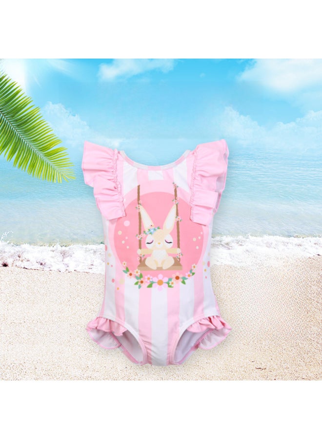 Generic Children's Swimwear Girls' Siaman Bikini Cartoon Rabbit Girls' Swimwear Sleeveless Swimsuit For Small, Medium And Large Children-Color:F002: Swing Rabbit Sleeveless Swimsuit, Swim Cap- - Image 2
