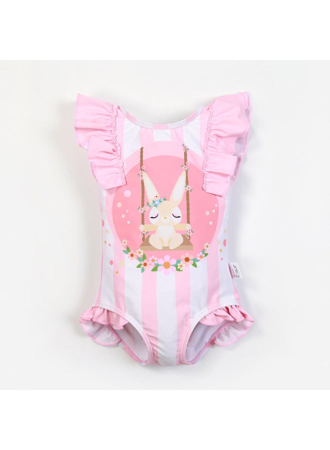 Generic Children's Swimwear Girls' Siaman Bikini Cartoon Rabbit Girls' Swimwear Sleeveless Swimsuit For Small, Medium And Large Children-Color:F002: Swing Rabbit Sleeveless Swimsuit, Swim Cap- - Image 3