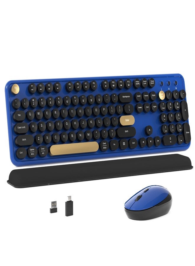 MPTOG Colorful Wireless Computer Keyboard and Mouse Combo with Round Typewriter Keycaps, Retro Design, Power Switch, Ergonomic Design, 2.4GHz Wireless for Windows, Mac, PC(Black-Blue) - Image 1