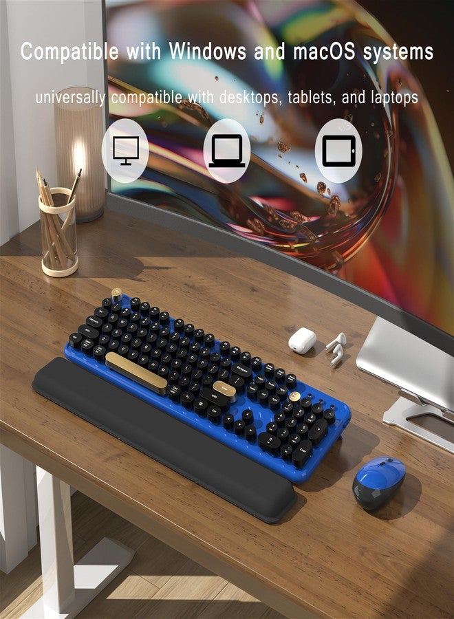 MPTOG Colorful Wireless Computer Keyboard and Mouse Combo with Round Typewriter Keycaps, Retro Design, Power Switch, Ergonomic Design, 2.4GHz Wireless for Windows, Mac, PC(Black-Blue) - Image 3