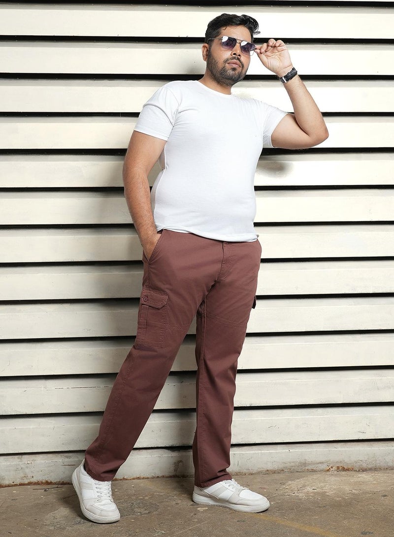 HIGH STAR Men's Brown Cotton Blend Solid Pattern Full Length Cargo Regular Fit Trouser  - Image 1
