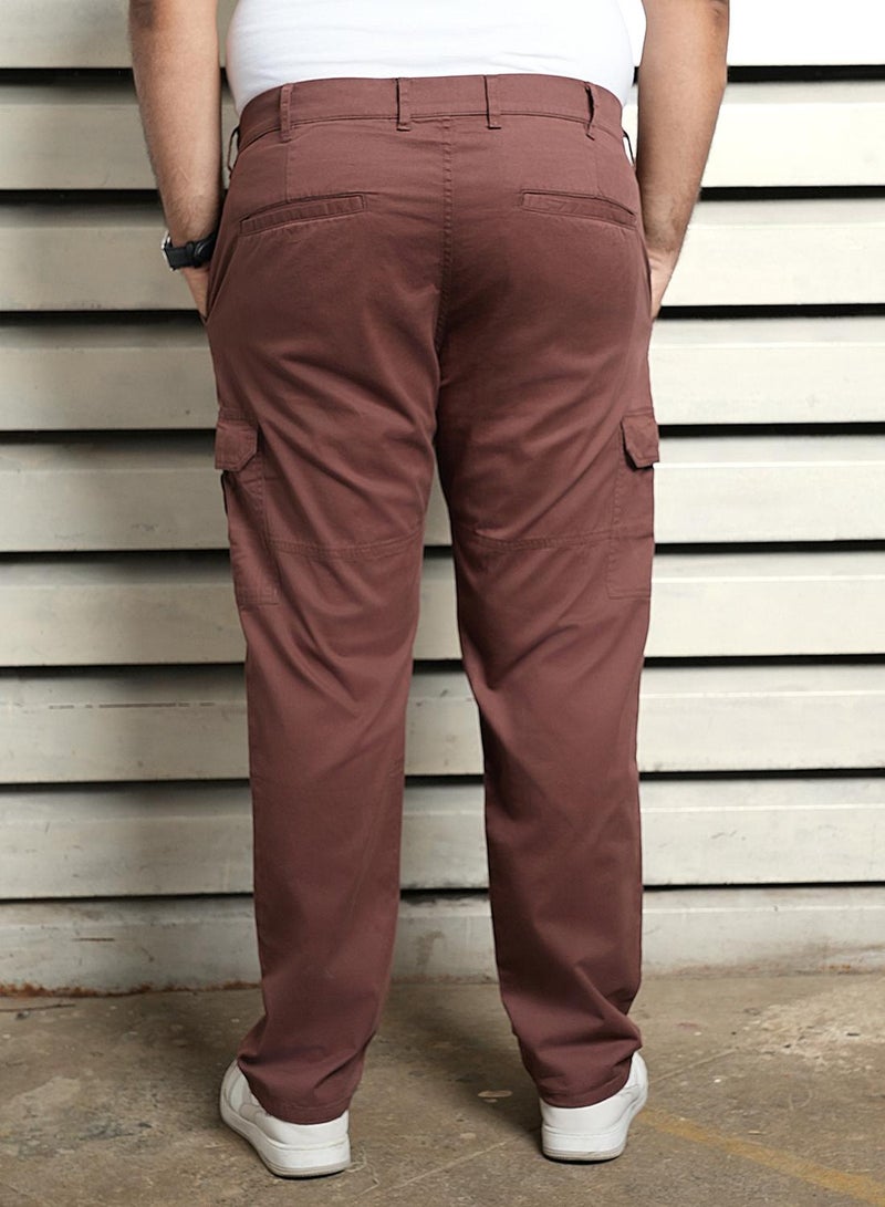 HIGH STAR Men's Brown Cotton Blend Solid Pattern Full Length Cargo Regular Fit Trouser  - Image 4