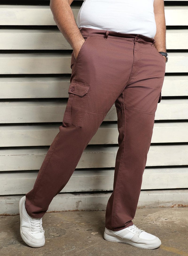 HIGH STAR Men's Brown Cotton Blend Solid Pattern Full Length Cargo Regular Fit Trouser  - Image 3