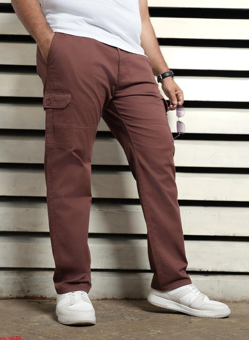HIGH STAR Men's Brown Cotton Blend Solid Pattern Full Length Cargo Regular Fit Trouser  - Image 2