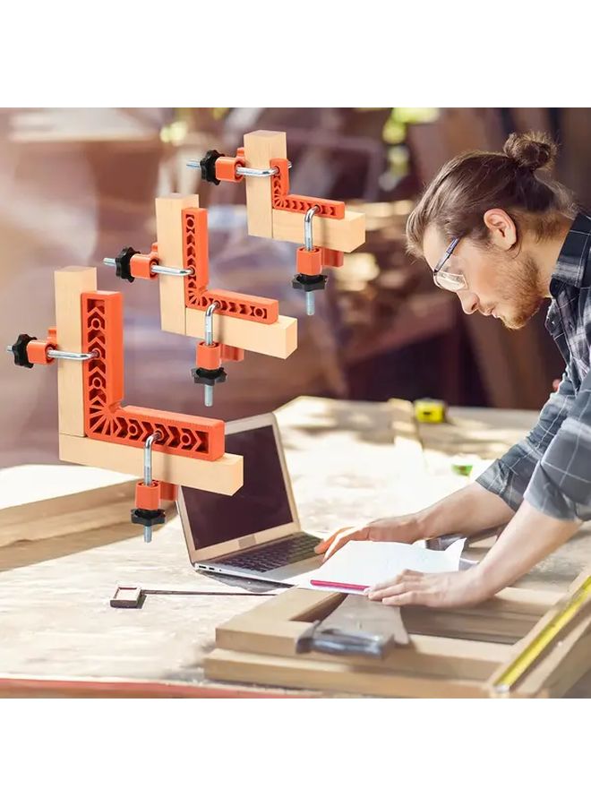 مشبك زاوية قائمة ثقيل مقاس 4 بوصات مع مربع تحديد مسطرة واحدة ومشبكين - Image 4