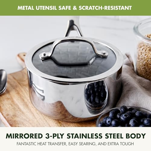 GreenPan Valencia Pro TriPly Stainless Steel 16QT Saucepan with Lid PFASFree Ceramic Nonstick Coating Induction Ready Cookware All Cooktops Sauce Soup Pot Dishwasher Oven Safe to 600F - Image 3