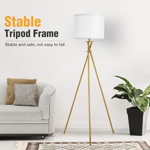 Luvkczc Gold Tripod Floor Lamp, 61”Tall Floor Lamps, Standing Lamp with Rotary Switch, Modern Floor Lamp Simple Design with White Shade, Floor Lamps for Living Room, Bedroom, Office, Without Bulb - Image 5