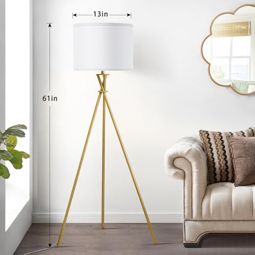 Luvkczc Gold Tripod Floor Lamp, 61”Tall Floor Lamps, Standing Lamp with Rotary Switch, Modern Floor Lamp Simple Design with White Shade, Floor Lamps for Living Room, Bedroom, Office, Without Bulb - Image 4