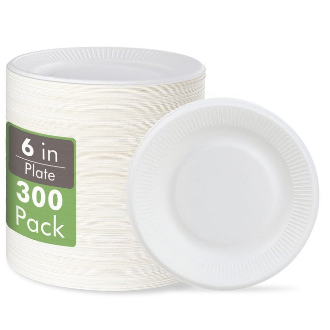 100 COMPOSTABLE SMALL PAPER PLATES 300 PACK 6 INCH DISPOSABLE PAPER PLATES UNCOATED BIODEGRADABLE MADE OF SUGAR CANE FIBERS PERFECT FOR SANDWICH CAKE AND SNACK