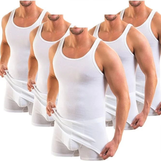 Anthony Jackson 5-Pack Premium Classic Men's Undershirt Alexander Extra Long - Combed Fine Twill Organic Cotton