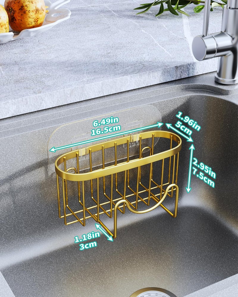 HapiRm Multifunctional Sponge Holder - 2 Installation Methods Sink Caddy with Unique M-Shaped, Stainless Steel Kitchen Sink Organizer for Sponge, Brush, Stopper and Scraper - Gold - Image 5