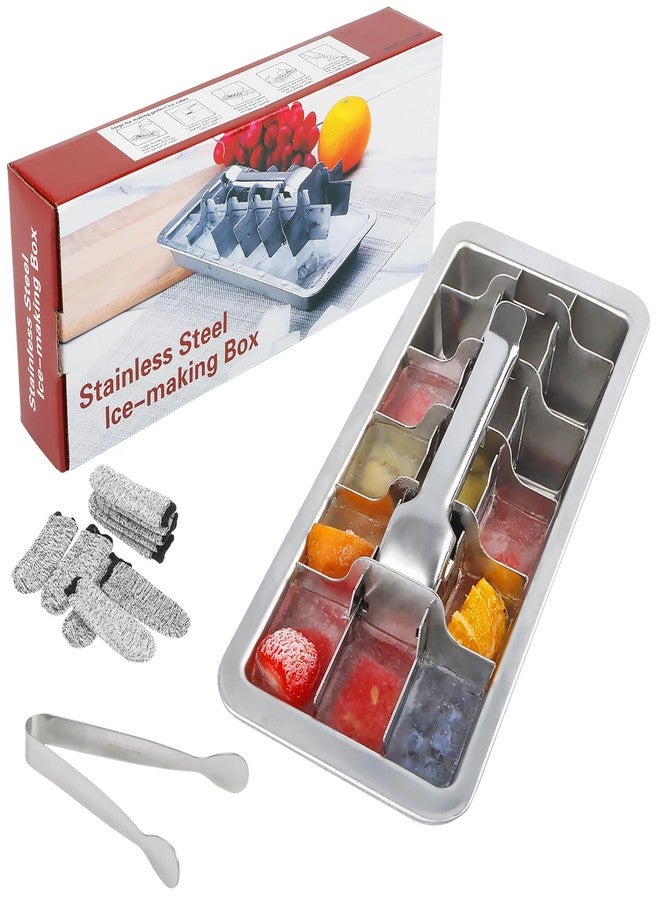 KAYCROWN 18/8 Stainless Steel Ice Cube Tray, 18 Slot Ice Cube Tray with Easy Release Handle for Making Various Large Ice Cubes, Removable Slots for Easy Ice Cube Removal (Tweezers & Finger Gloves) - Image 1