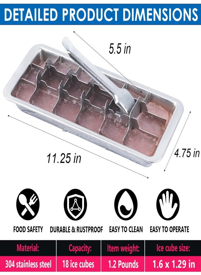 KAYCROWN 18/8 Stainless Steel Ice Cube Tray, 18 Slot Ice Cube Tray with Easy Release Handle for Making Various Large Ice Cubes, Removable Slots for Easy Ice Cube Removal (Tweezers & Finger Gloves) - Image 2