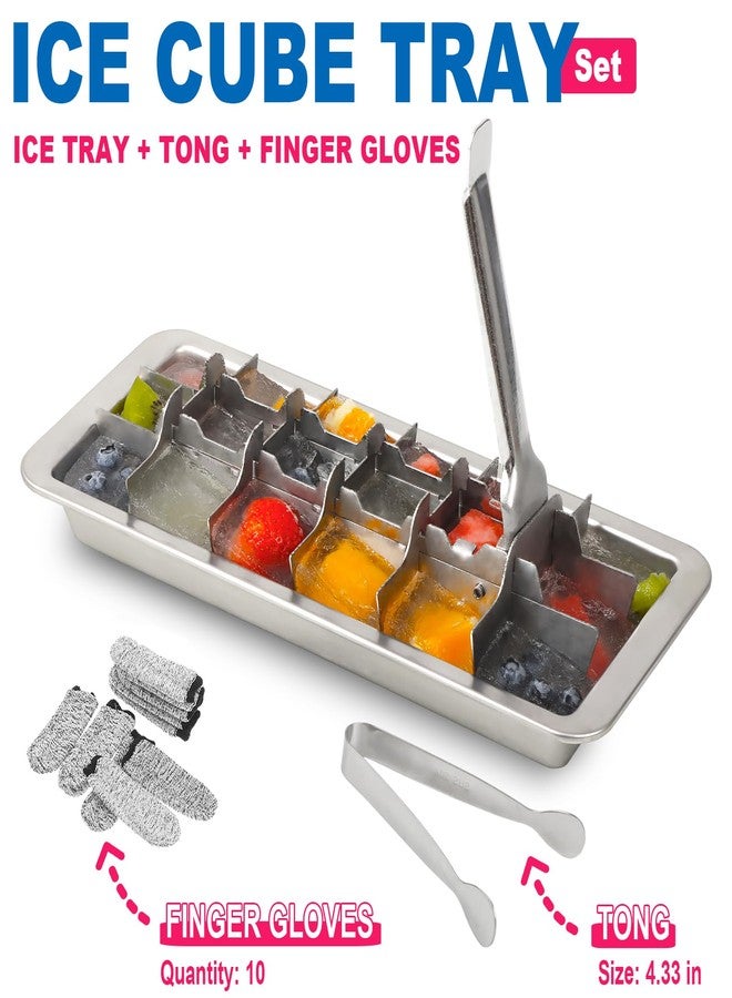 KAYCROWN 18/8 Stainless Steel Ice Cube Tray, 18 Slot Ice Cube Tray with Easy Release Handle for Making Various Large Ice Cubes, Removable Slots for Easy Ice Cube Removal (Tweezers & Finger Gloves) - Image 3