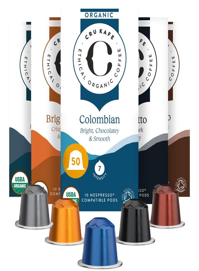 CRU Kafe Discovery Set Organic Coffee Pod, 50 Pods (5 Packs of 10 Coffee Capsules) Compatible with Nespresso OriginalLine - Image 1