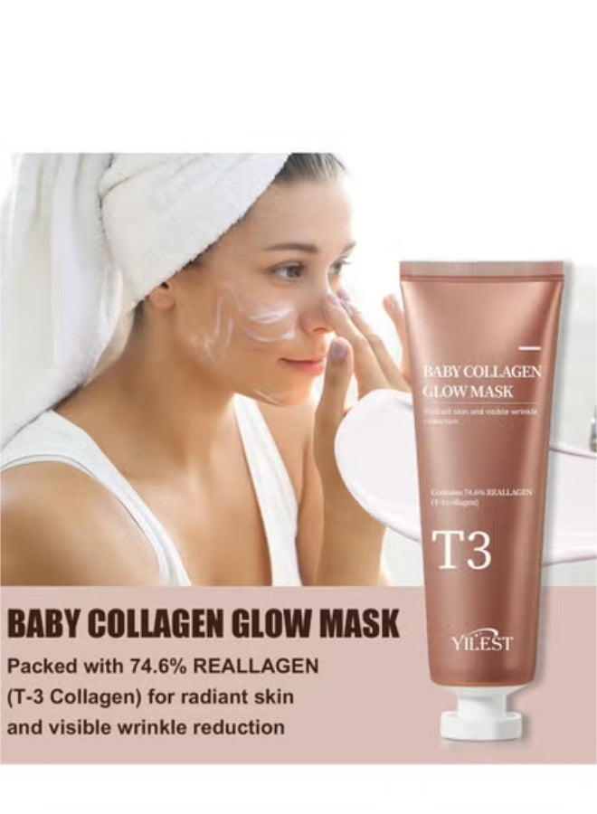 ييلست قناع T3 Collagen Pestlo، قناع Baby Collagen Glow، قناع تقشير T3 Collagen، قناع شد المسام للعناية بالبشرة المضادة للتجاعيد، قناع لف الكولاجين، شد مرونة الجلد (70 مل) - Image 3