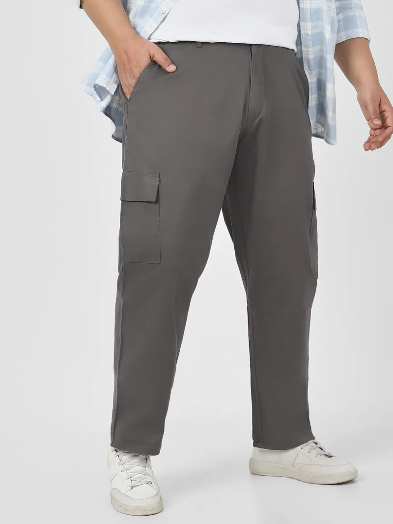 Urbano Plus Men's Dark Grey Regular Fit Solid Cargo Chino Pant with 6 Pockets Stretchable