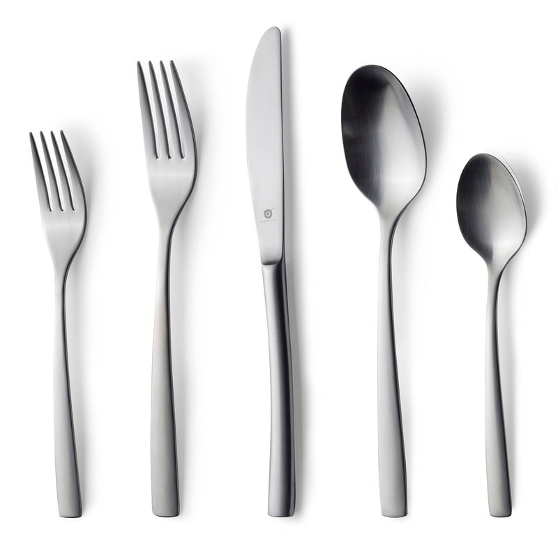 Danialli Matte Silverware Set 1810 Stainless Steel Satin Flatware Modern Brushed Finish Cutlery Dishwasher Safe Durable Built to Last 60Piece Sleek