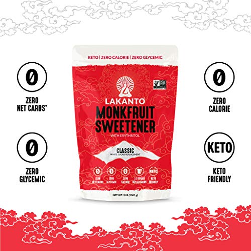 Lakanto Monk Fruit Sweetener With Erythritol, White Sugar Substitute From Monk Fruit Extract, Classic White Sugar Replacement for Baking, Coffee & Tea, Gluten Free, Low Carb, Non GMO, Keto, 5 LB Bag - Image 4