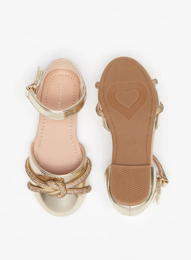 Flora Bella Girls Embellished Flat Sandals with Hook and Loop Closure