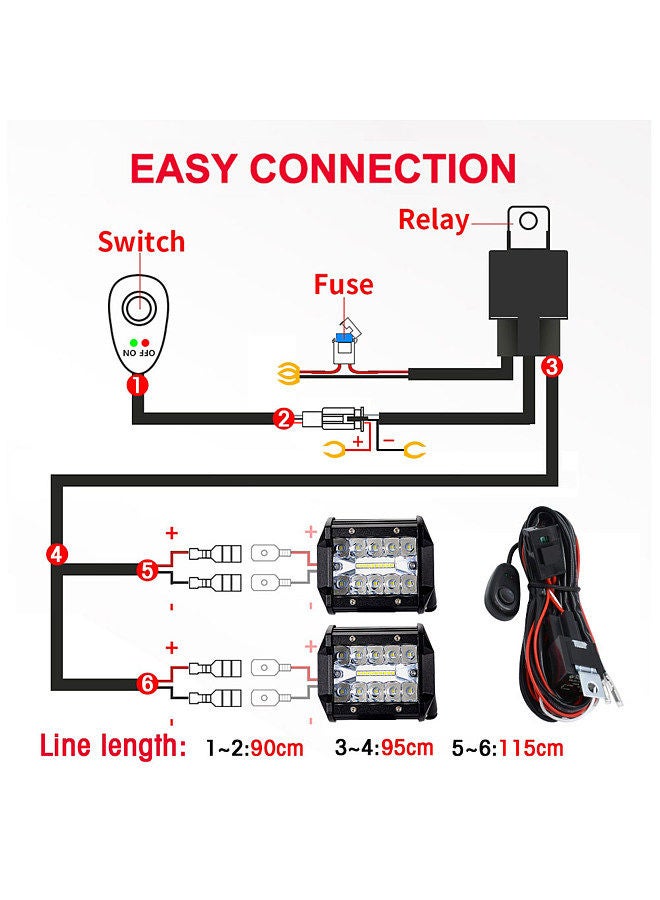 LED Light Bar Wiring Harness Kit, 300W 2 Leads 16 AWG Universal LED Wiring Harness with 12V 40A Relay On & Off Switch for Off-Road Vehicles Fit 2 Lights