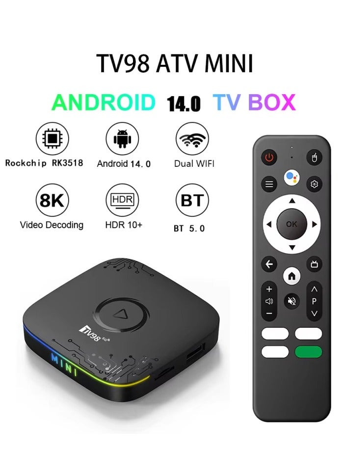 TV98 8K Smart TV Box Android 14 Quad Core ARM Cortex A53 with 2.4G/5G Wifi6 & Remote Set Top Boxes with Illuminated Breathing Light - Image 1