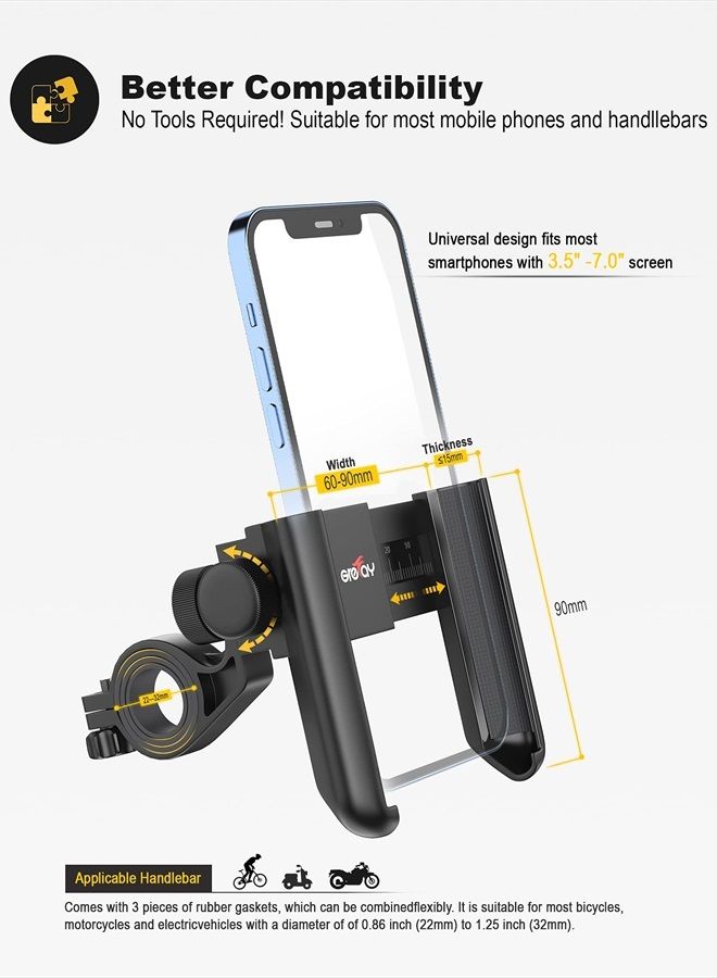 Grefay Bike Phone Mount Universal Motorcycle Handlebar Phone Holder 【1S Quick Release】 Anti Shake Bicycle Phone Clamp for Road Bike/MTB/Scooter with 360 Rotation for 3.5-7.0 inches Smartphone - Image 4