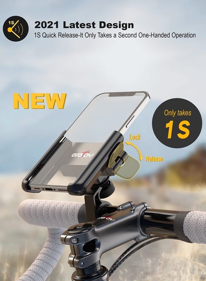 Grefay Bike Phone Mount Universal Motorcycle Handlebar Phone Holder 【1S Quick Release】 Anti Shake Bicycle Phone Clamp for Road Bike/MTB/Scooter with 360 Rotation for 3.5-7.0 inches Smartphone - Image 2