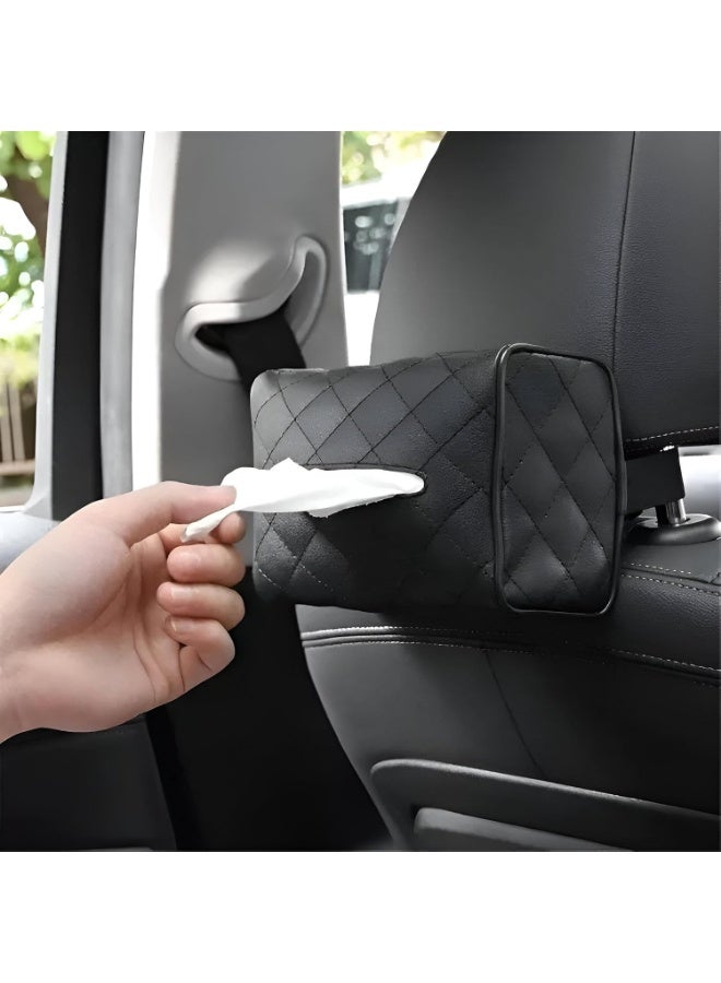 A premium leather car tissue holder, attachable to the front or rear headrest of your car seat, with a sleek and modern universal design to suit all car models. Made from the finest natural leather, it can be easily mounted on the sun visor, armrest, seat back, or dashboard. - Image 2