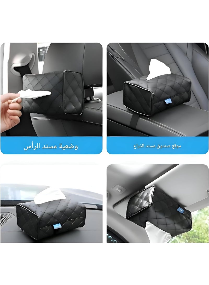A premium leather car tissue holder, attachable to the front or rear headrest of your car seat, with a sleek and modern universal design to suit all car models. Made from the finest natural leather, it can be easily mounted on the sun visor, armrest, seat back, or dashboard. - Image 4