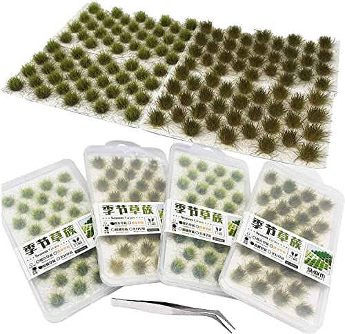 Cayway 128 PCS Static Grass Tuft Model Grass Tufts Terrain Model Kit Resin Static Scenery Model, Fake Moss Grass and Tweezers for Train Landscape Railway Artificial Grass Modeling - Image 1