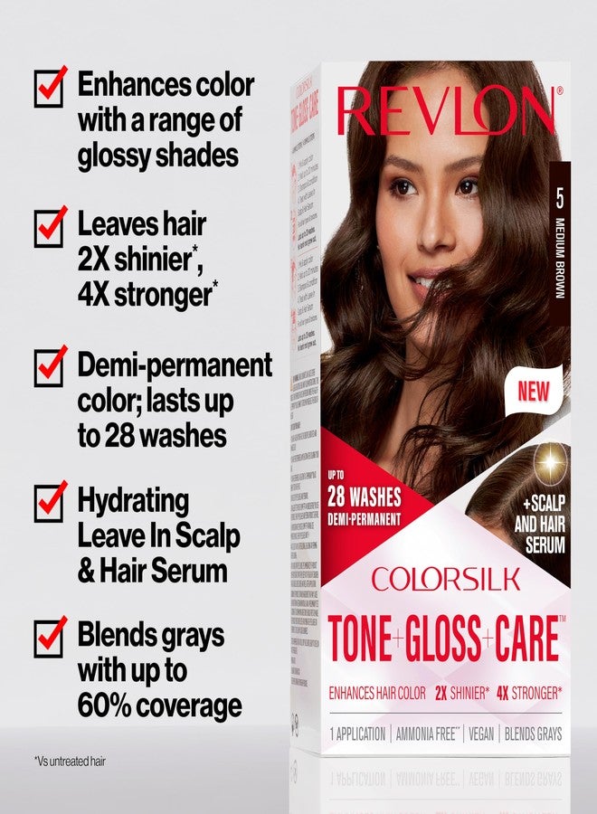 Revlon ColorSilk Tone + Gloss + Care Demi Permanent Hair Color, Dye Kit with Leave-In Scalp and Haircare Serum, 2x Shinier, 4x Stronger, 1 Black, 4.5 fl oz - Image 2