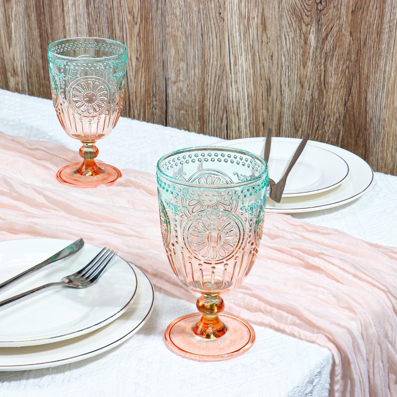 XUWAIDSGN 12Pcs Plastic Vintage Wine Glasses 13.5oz Reusable Embossed Goblet Glasses Green Orange Gradien Retro Wine Glassware Unbreakable Stemmed Champagne Water Cups for Cocktail Juice Wedding, bach - Image 5