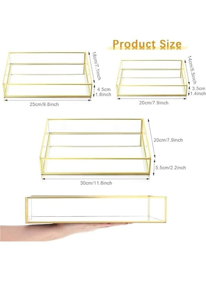 HOOKOR 3 Pieces Mirror Tray Metal Vanity Mirror Tray Rectangle Octagon Perfume Tray Jewelry Mirror Makeup Tray Cosmetic Dresser Tray for Dresser Bedroom Bathroom Hotel, 3 Sizes (Rectangular) - Image 2