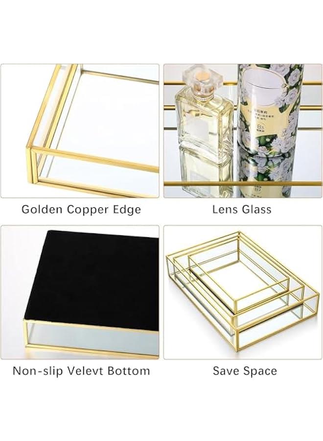 HOOKOR 3 Pieces Mirror Tray Metal Vanity Mirror Tray Rectangle Octagon Perfume Tray Jewelry Mirror Makeup Tray Cosmetic Dresser Tray for Dresser Bedroom Bathroom Hotel, 3 Sizes (Rectangular) - Image 3
