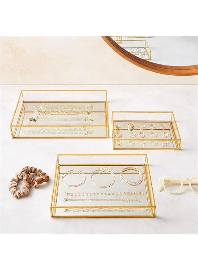 HOOKOR 3 Pieces Mirror Tray Metal Vanity Mirror Tray Rectangle Octagon Perfume Tray Jewelry Mirror Makeup Tray Cosmetic Dresser Tray for Dresser Bedroom Bathroom Hotel, 3 Sizes (Rectangular) - Image 5