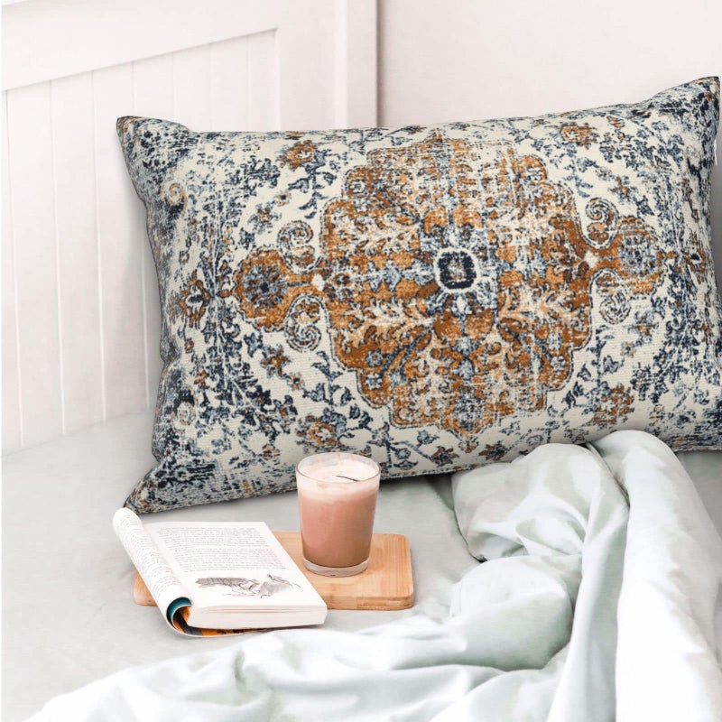 Sunshineyan Gold Blue Boho Throw Pillow Covers 12x20 Set of 2  Carpet Pattern Pillow Covers Ethnic Rustic Farmhouse Cushion Cases Linen Decorative Gifts for Couch Sofa Indoor Outdoor - Image 2