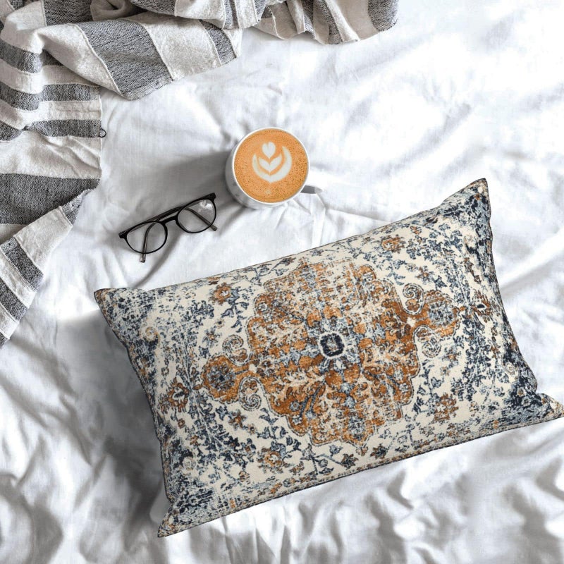 Sunshineyan Gold Blue Boho Throw Pillow Covers 12x20 Set of 2  Carpet Pattern Pillow Covers Ethnic Rustic Farmhouse Cushion Cases Linen Decorative Gifts for Couch Sofa Indoor Outdoor - Image 3