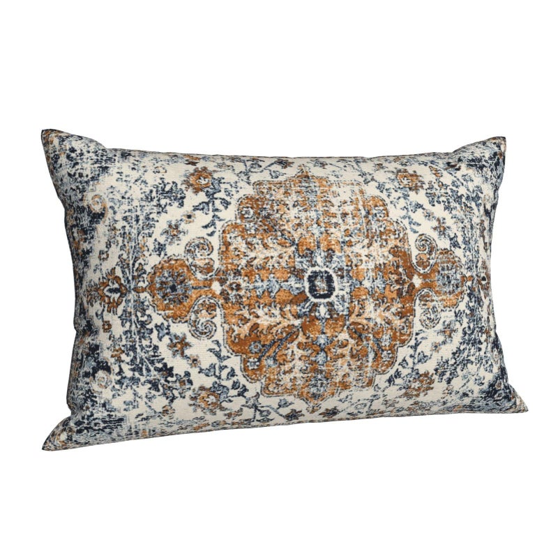 Sunshineyan Gold Blue Boho Throw Pillow Covers 12x20 Set of 2  Carpet Pattern Pillow Covers Ethnic Rustic Farmhouse Cushion Cases Linen Decorative Gifts for Couch Sofa Indoor Outdoor - Image 5