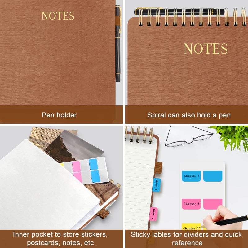 Mousbull Aesthetic Top Spiral Notebook, A4 Large Linen Hardcover Top Bound Steno Pads, 240 Pages 100gsm Thick Lined Paper Left Handed Notebook Journal for Work, School, Church Writing - Brown, 8.5" x 11" - Image 5