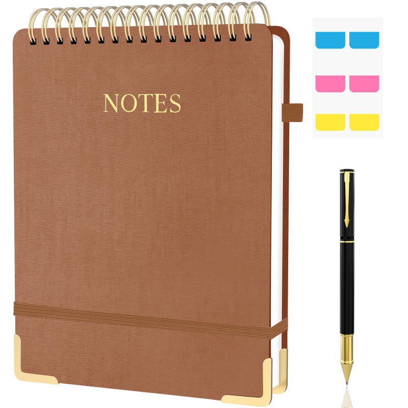Mousbull Aesthetic Top Spiral Notebook, A4 Large Linen Hardcover Top Bound Steno Pads, 240 Pages 100gsm Thick Lined Paper Left Handed Notebook Journal for Work, School, Church Writing - Brown, 8.5" x 11" - Image 1